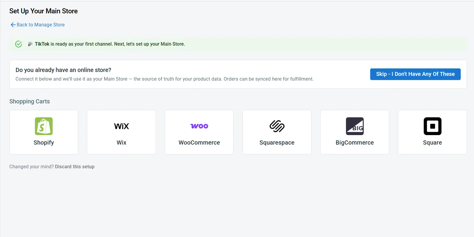 image 3 Set up your Main Store by connecting your online store or skipping this step