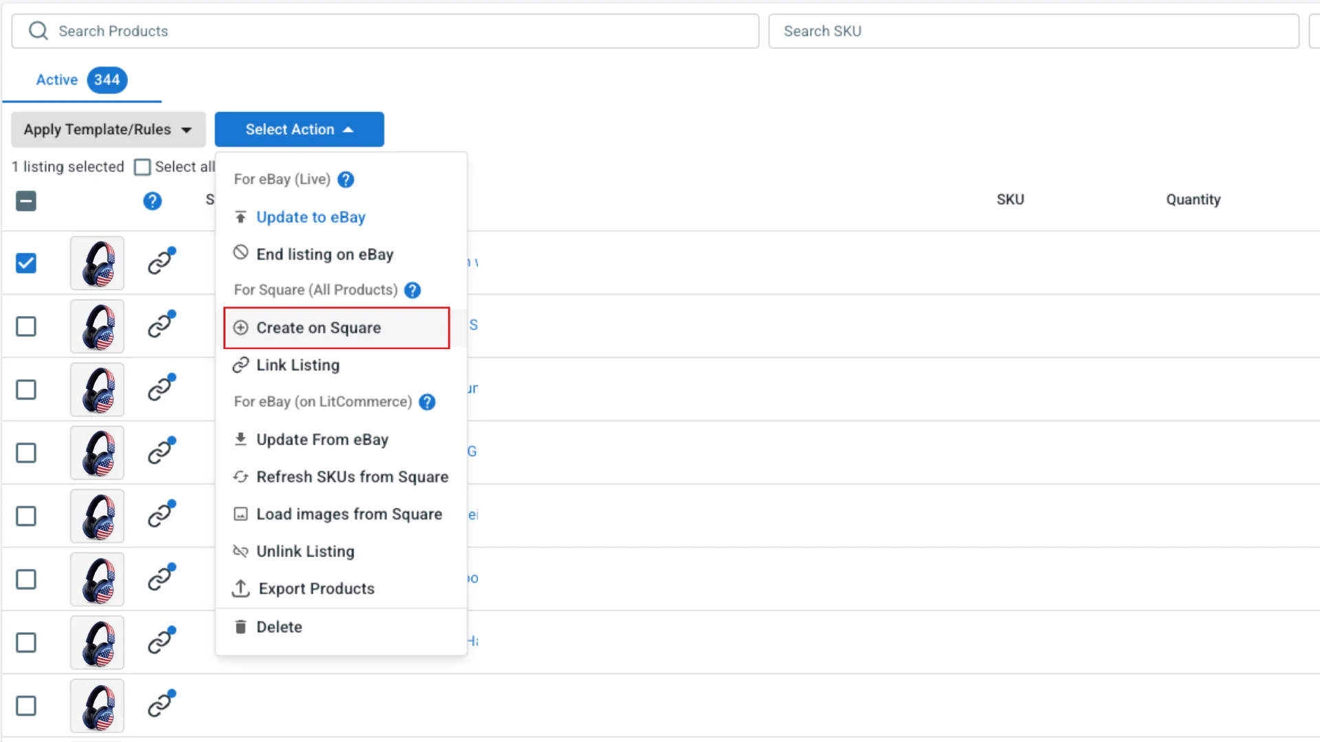 Create ebay products on square
