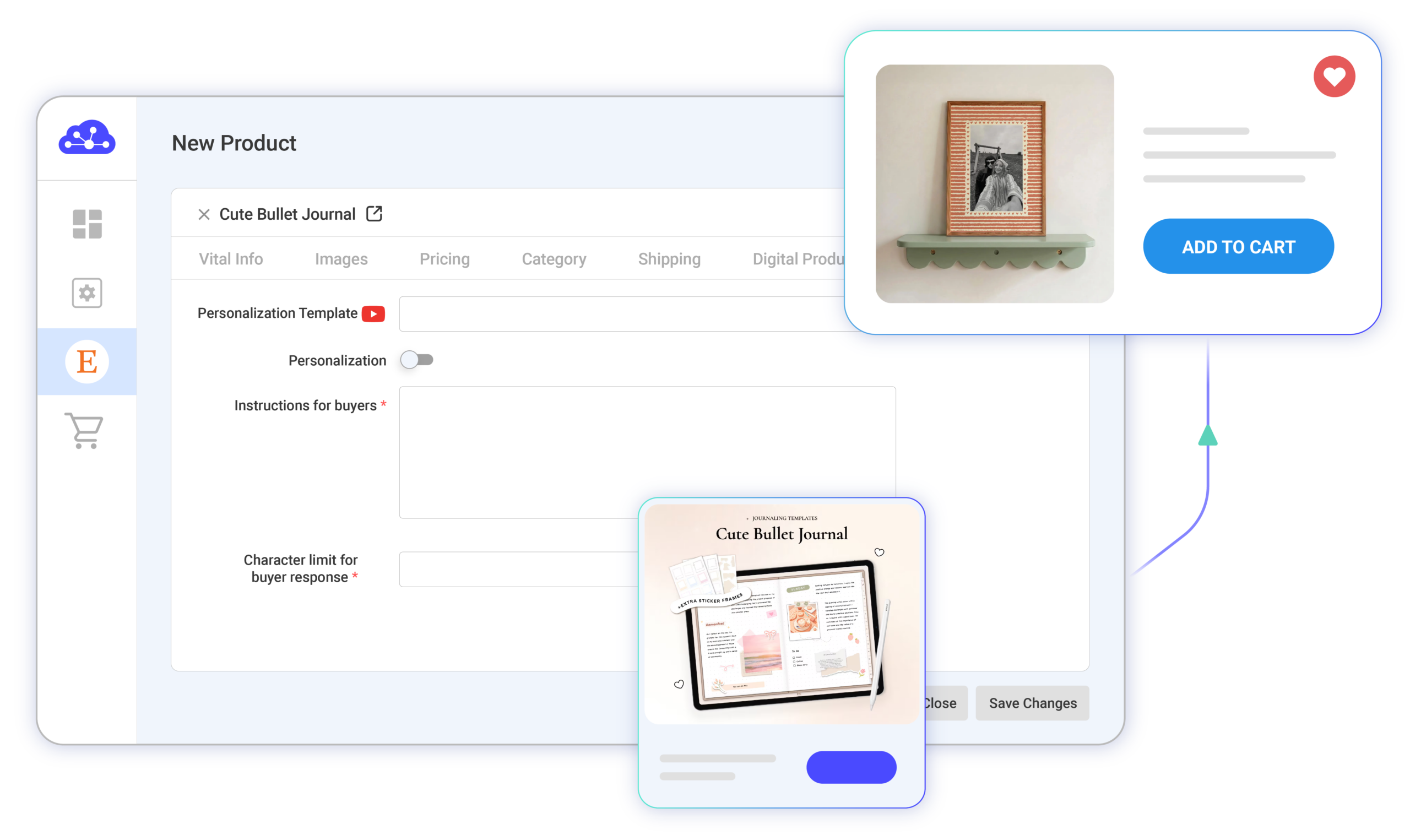 Etsy integration feature - selling digital products