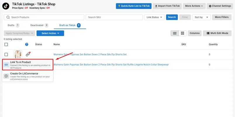 tiktok shop link listing to product Link To A Product option for a TikTok Shop listing in LitCommerce